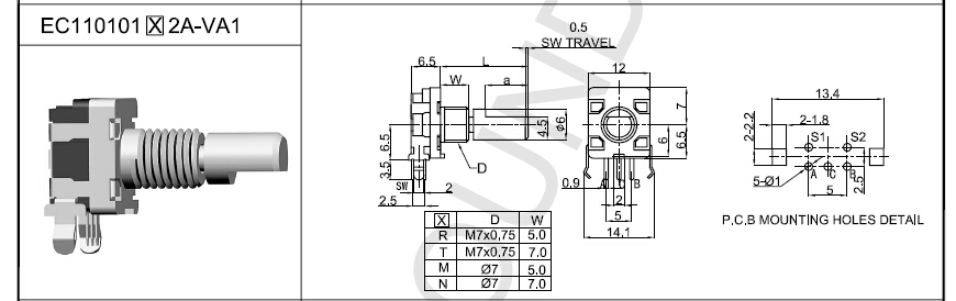 EC11編碼器開(kāi)關(guān)尺寸圖